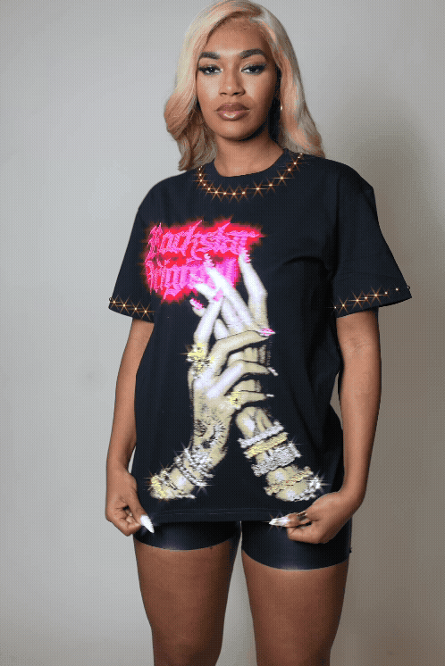 Heavenly Black Rhinestone Short Sleeve Tee Shirt