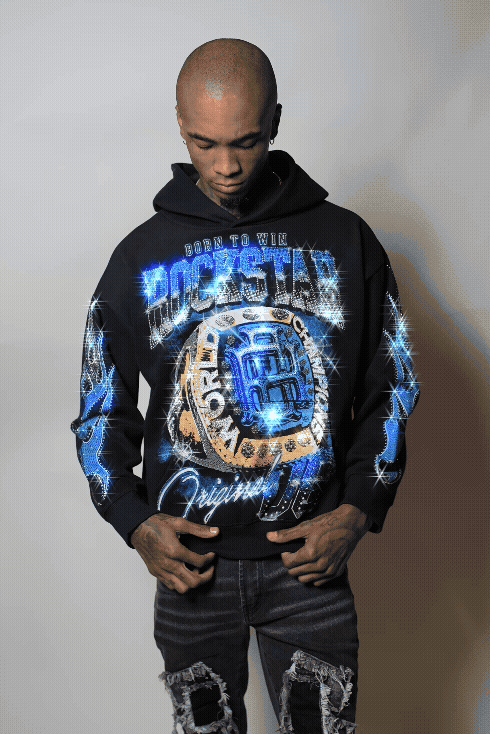 Glans Black Rhinestone Oversized Hoodie