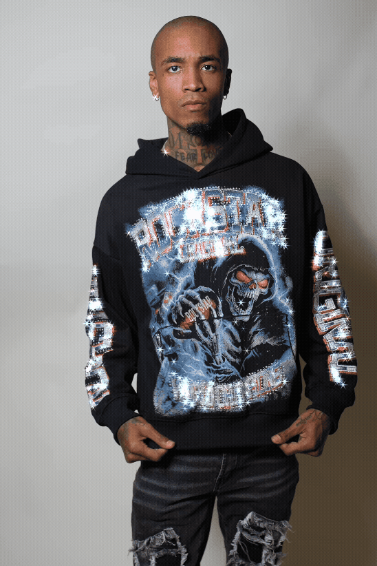 Kross Black Rhinestone Oversized Hoodie