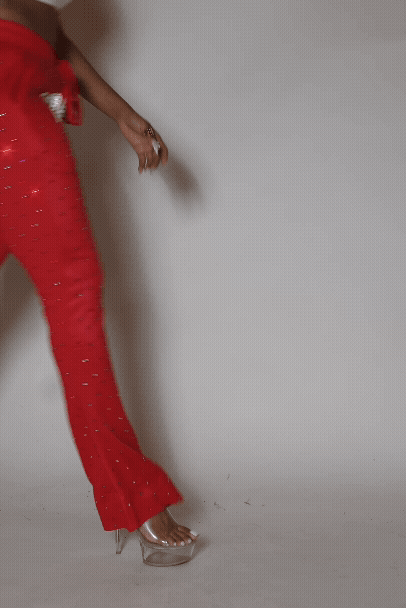 Franchesca Red Rhinestone Stacked Track Pant