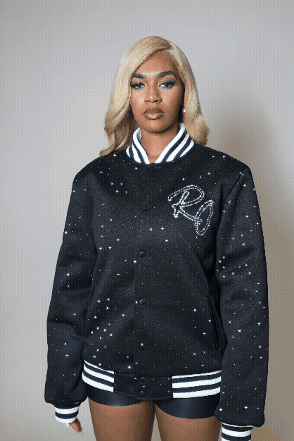 Alonza Black Rhinestone Varsity Jacket