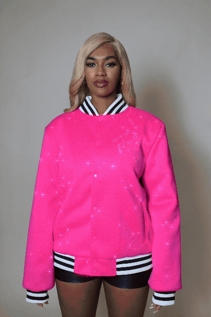 Alonza Hot Pink Rhinestone Varsity Jacket