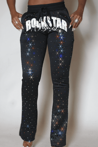 Franchesca Black Rhinestone Stacked Track Pant