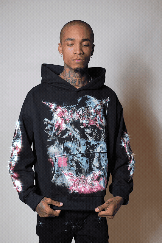 Rix Black Rhinestone Oversized Hoodie