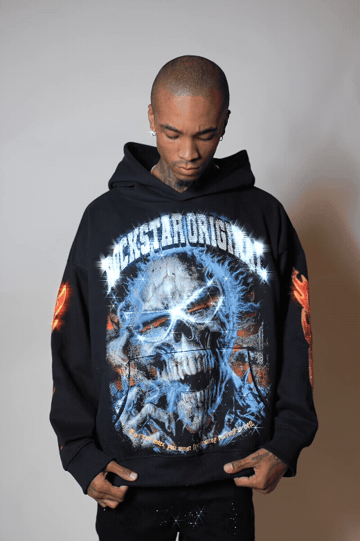 Slate Black Rhinestone Oversized Hoodie