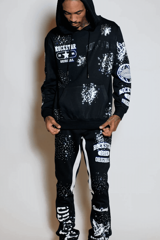 Gutta 2.0 Black Rhinestone Hoodie/Stacked Flare Track Set