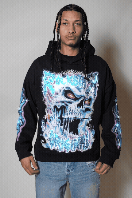 Zhane Black Rhinestone Oversized Hoodie