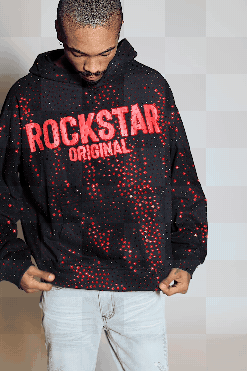 Crystiq Black/Red Rhinestone Oversized Hoodie