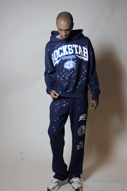 Stori Navy/White Rhinestone Hoodie Relaxed Track Set
