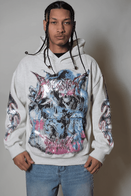 Rix Heather Grey Rhinestone Oversized Hoodie