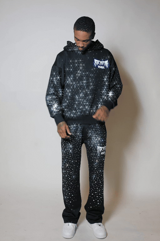 Twinkle Black/Clear Rhinestone Hoodie Relaxed Track Set