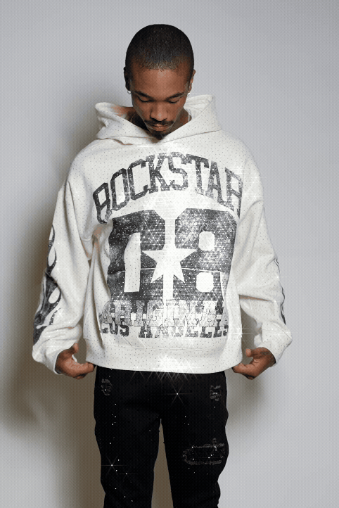 Flamur White Rhinestone Oversized Hoodie