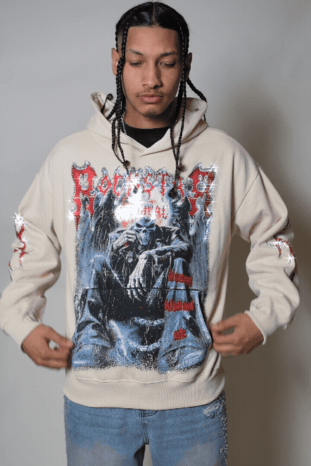 Krowne Beige Rhinestone Oversized Hoodie