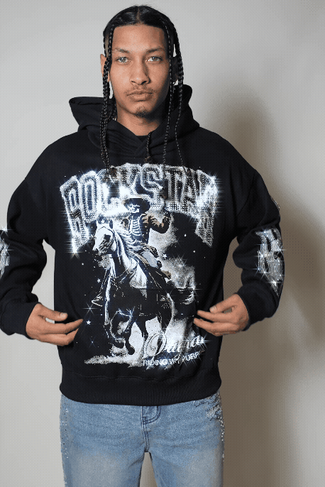 Jager Black Rhinestone Oversized Hoodie