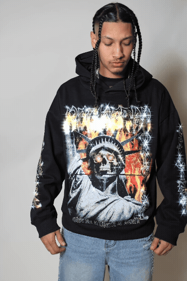 Burza Black Rhinestone Oversized Hoodie