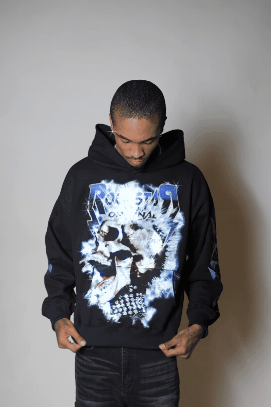 Outerworld Black Rhinestone Oversized Hoodie