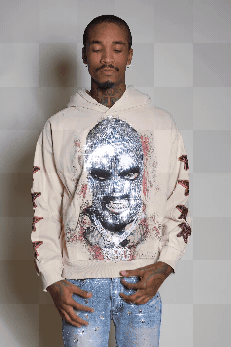 Tyvion Beige Rhinestone Oversized Hoodie