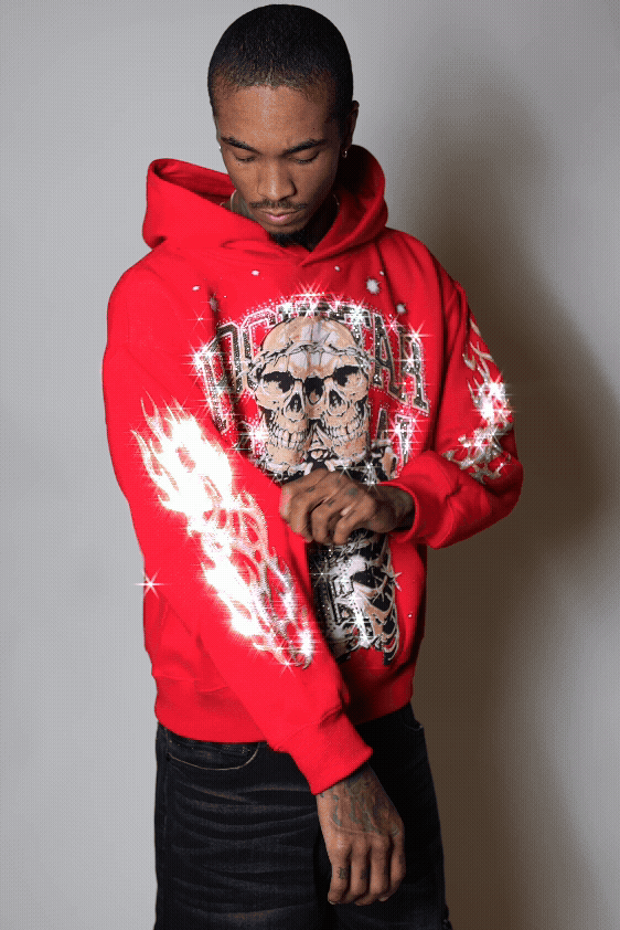 Krock Red Rhinestone Oversized Hoodie