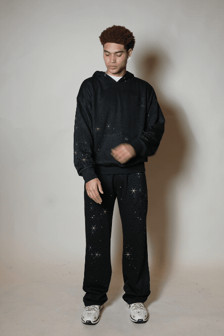 Twinkle Black/Black Rhinestone Hoodie Relaxed Track Set
