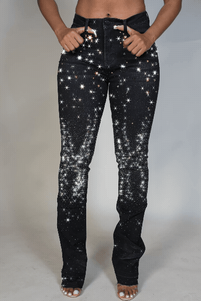 Starr Grey Wash Rhinestone Stacked Flare Jean