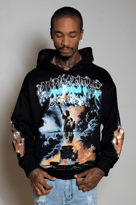 Liberta Black Rhinestone Oversized Hoodie