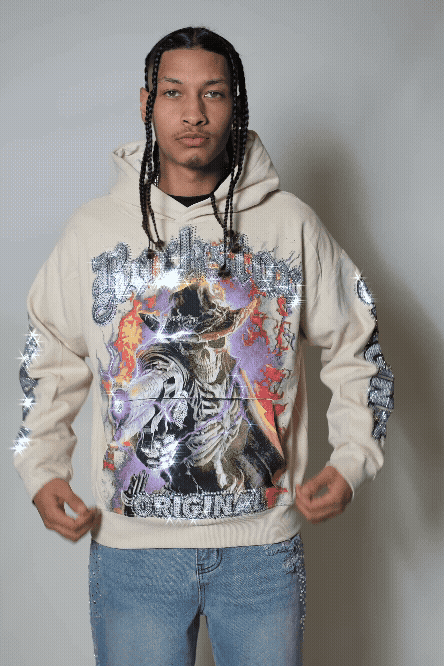 Bixner Beige Rhinestone Oversized Hoodie