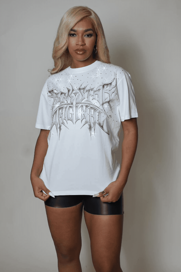 Nikisha White Rhinestone Short Sleeve Tee Shirt