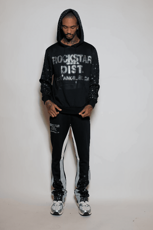 Thryll Black/Clear Rhinestone Hoodie/Stacked Flare Track Set