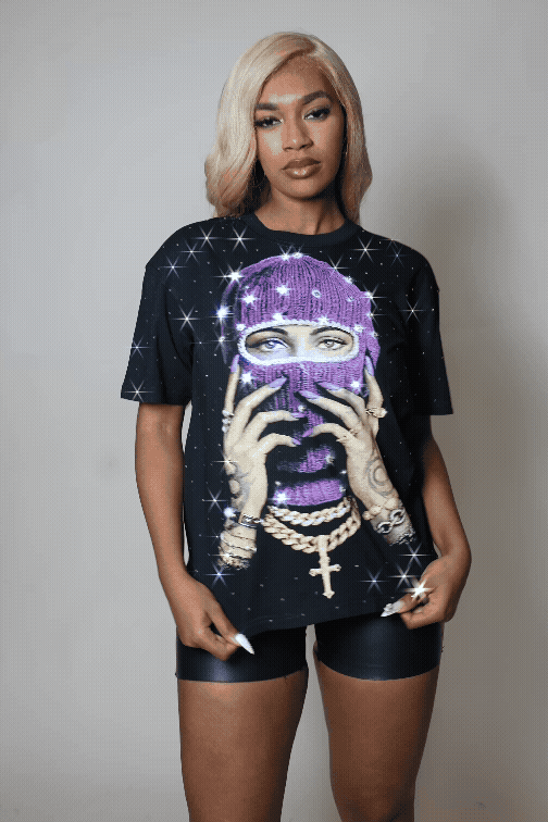 Jayla Black Rhinestone Short Sleeve Tee Shirt