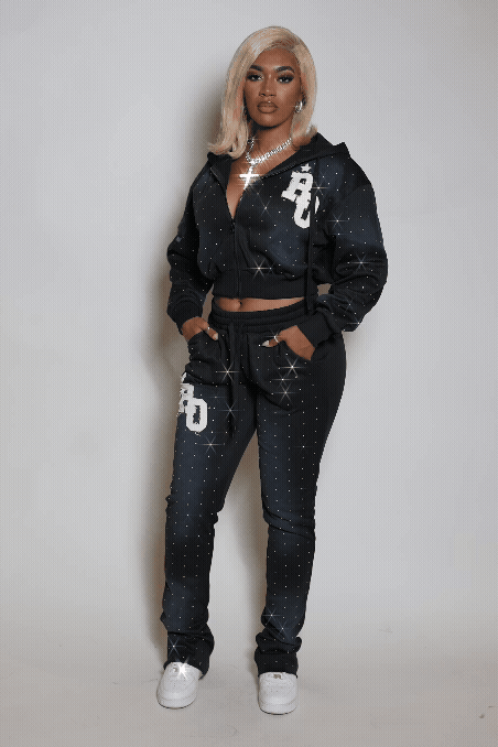 Tyona Black Rhinestone Stacked Flare Track Set