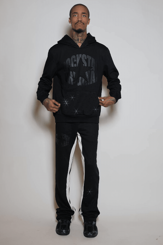 States Black Rhinestone Hoodie Stacked Flare Track Set