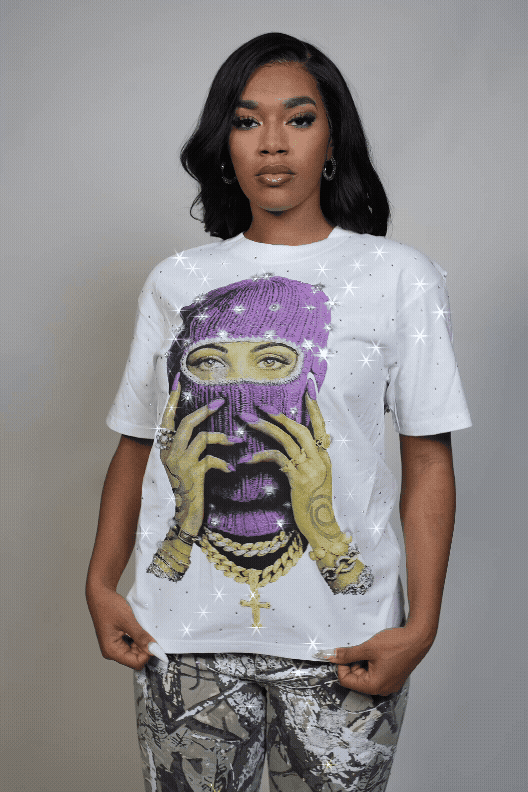 Jayla White Rhinestone Short Sleeve Tee Shirt