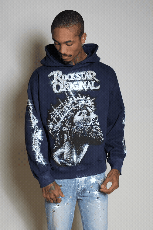 Darius Navy Rhinestone Oversized Hoodie