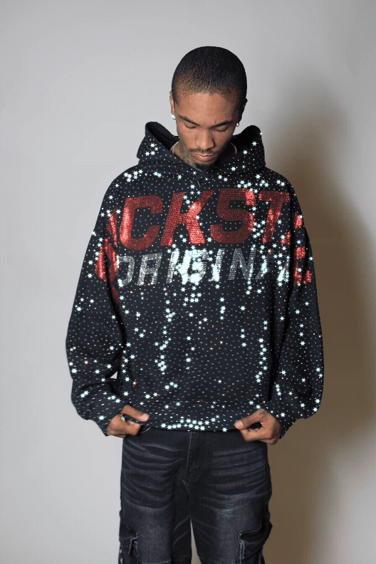 Iceout Black Rhinestone Oversized Hoodie