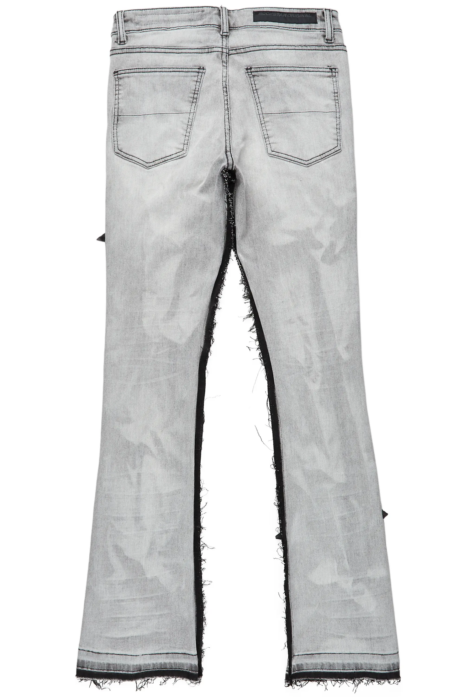 Rhys Light Grey Patchwork Stacked Flare Jean