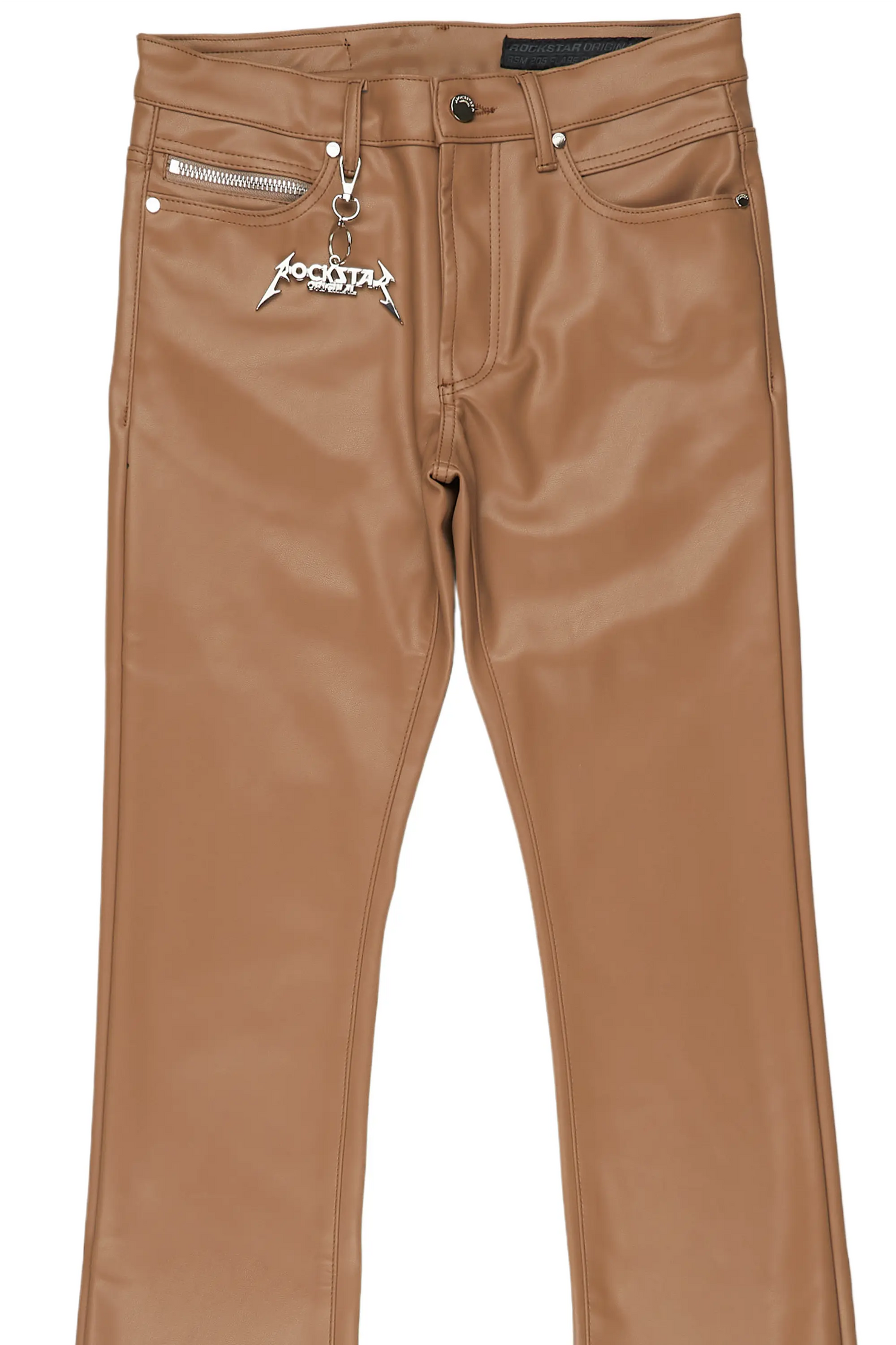 Ricky Beige Faux Leather Stacked Jean