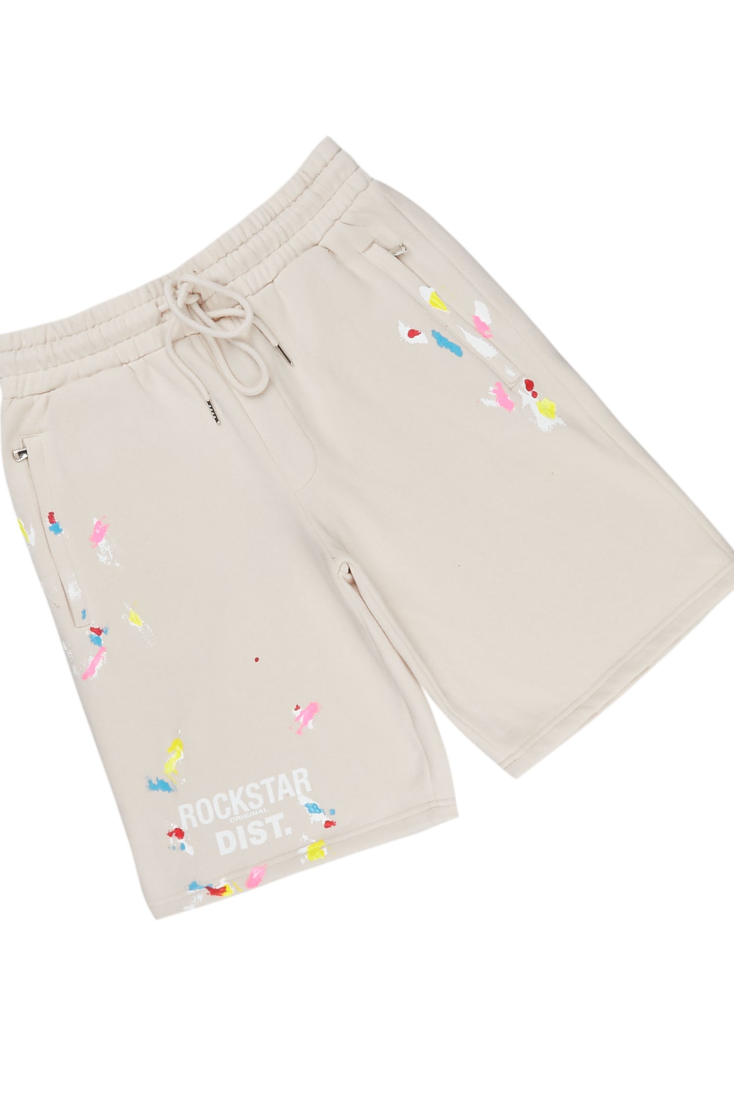 Rockstar Dist. Beige Hoodie Short Set