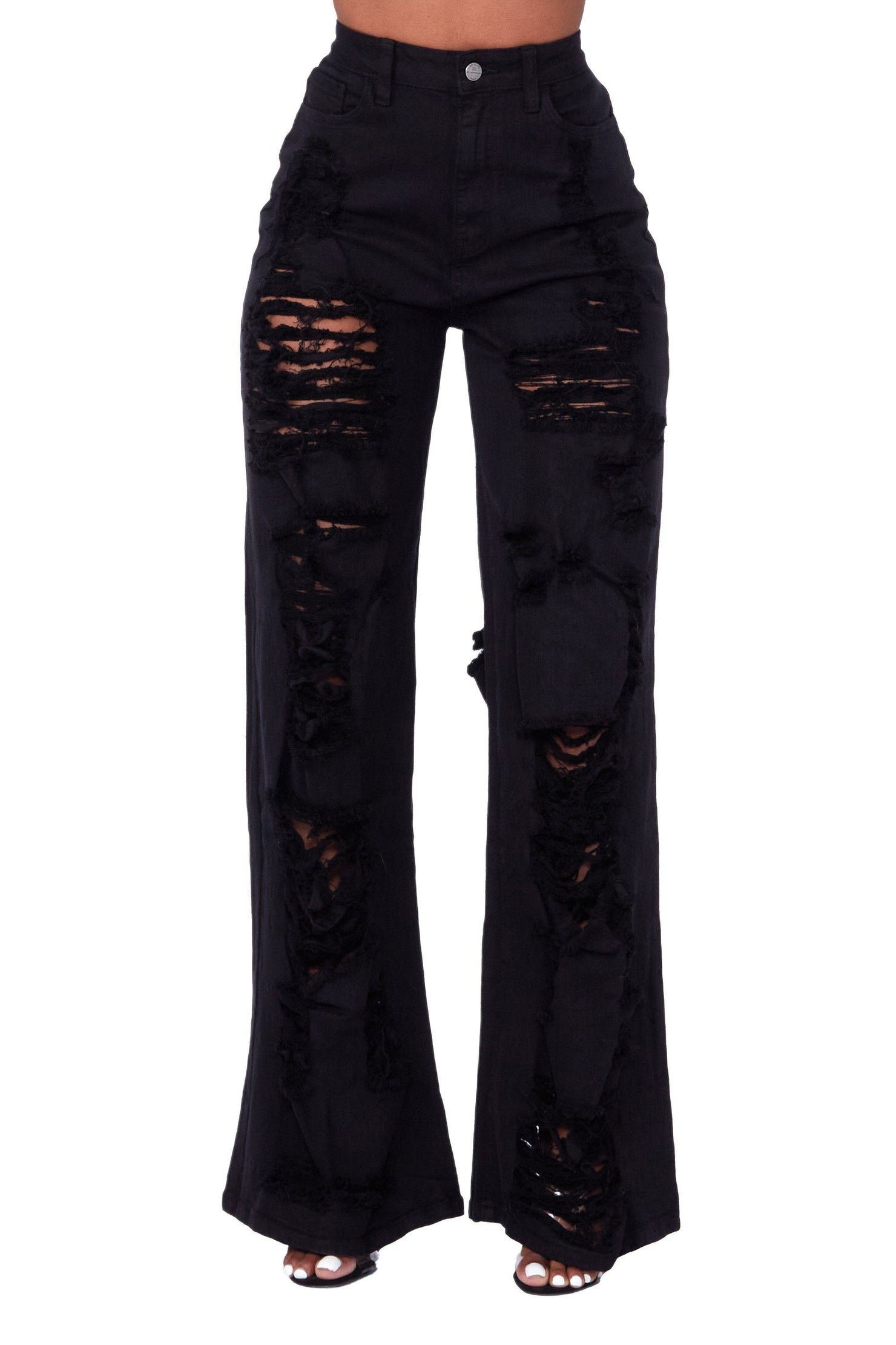 Rockstar Original Angelique Black Shredded Wide Leg Jean AMAZON