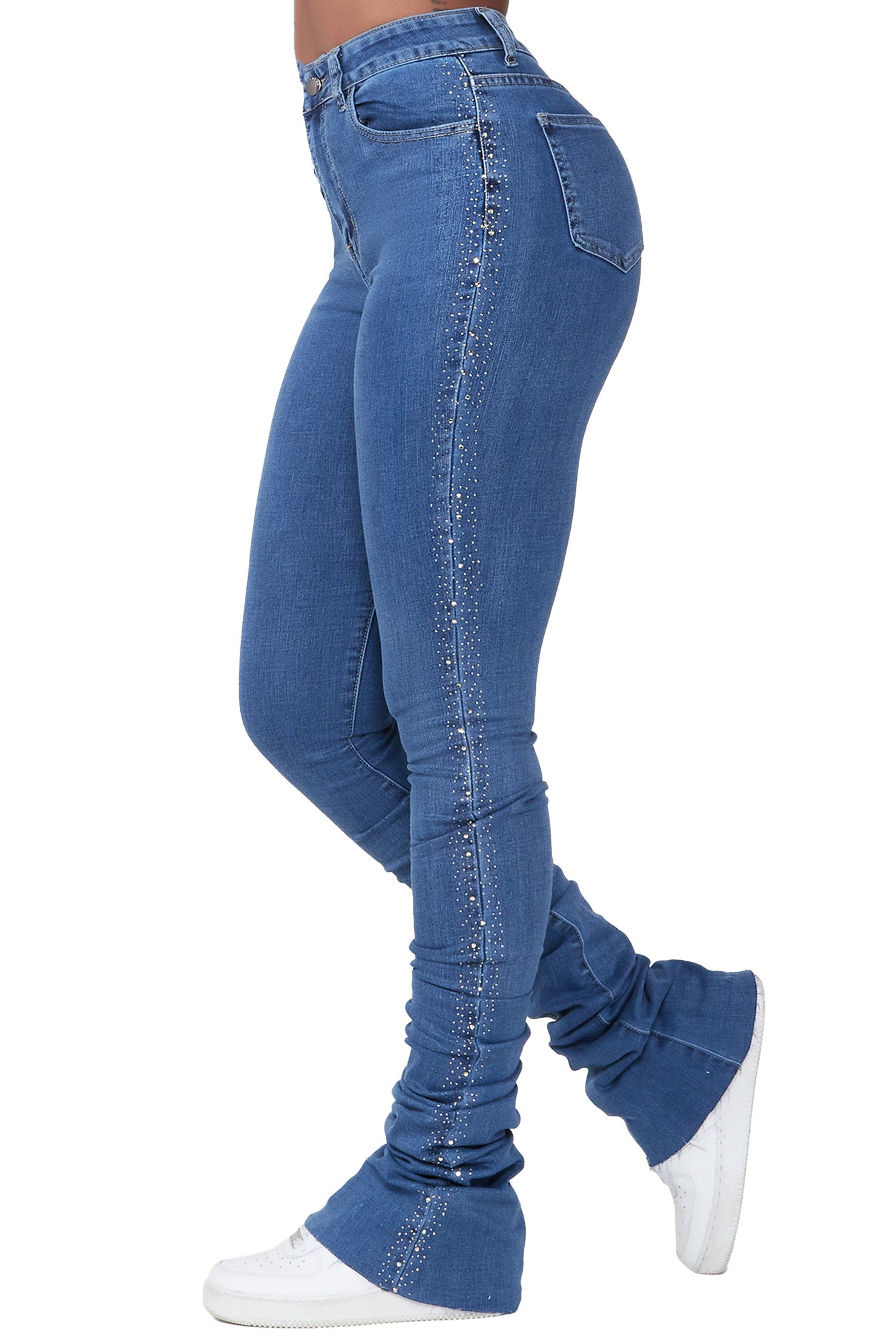 Rockstar Original Elliana Med. Wash Rhinestone Detail Super Stacked Jean AMAZON
