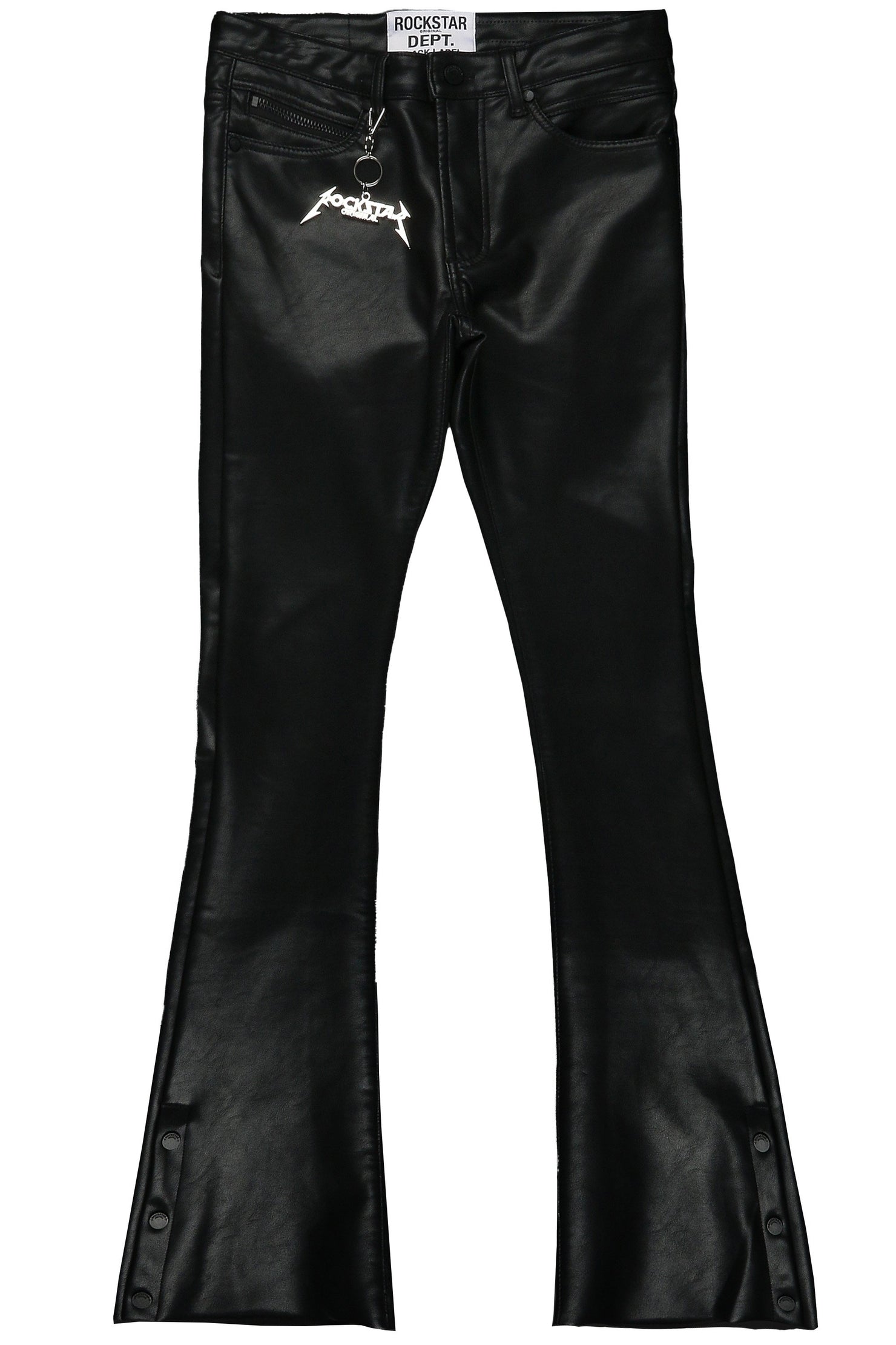 Rockstar Original Ennis Black PU Stacked Flare Jean AMAZON