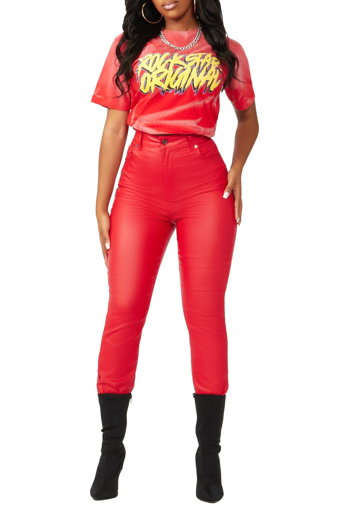 Rockstar Original Icon Behaviour Red PU Pant AMAZON