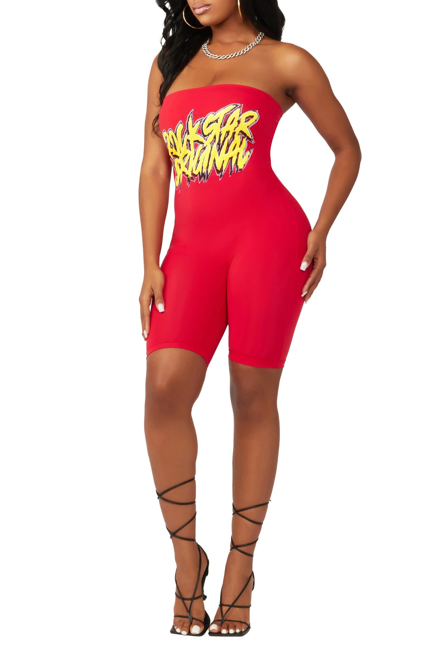 Rockstar Original Mirah Red Sleeveless Romper AMAZON