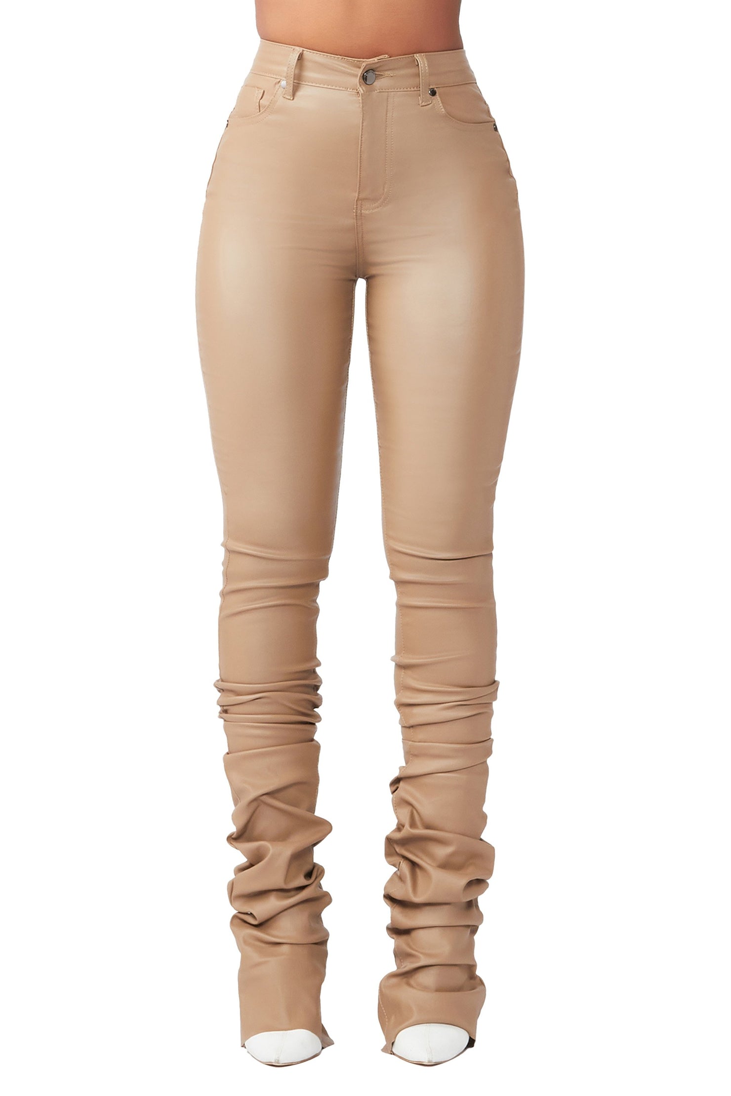 Rockstar Original She's A Star Khaki PU Super Stacked Pant AMAZON