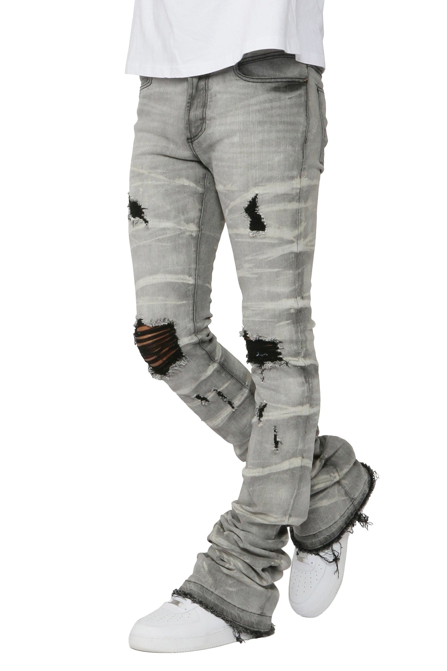 Rockstar Original Sniper Light Grey Super Stacked Flare Jean AMAZON