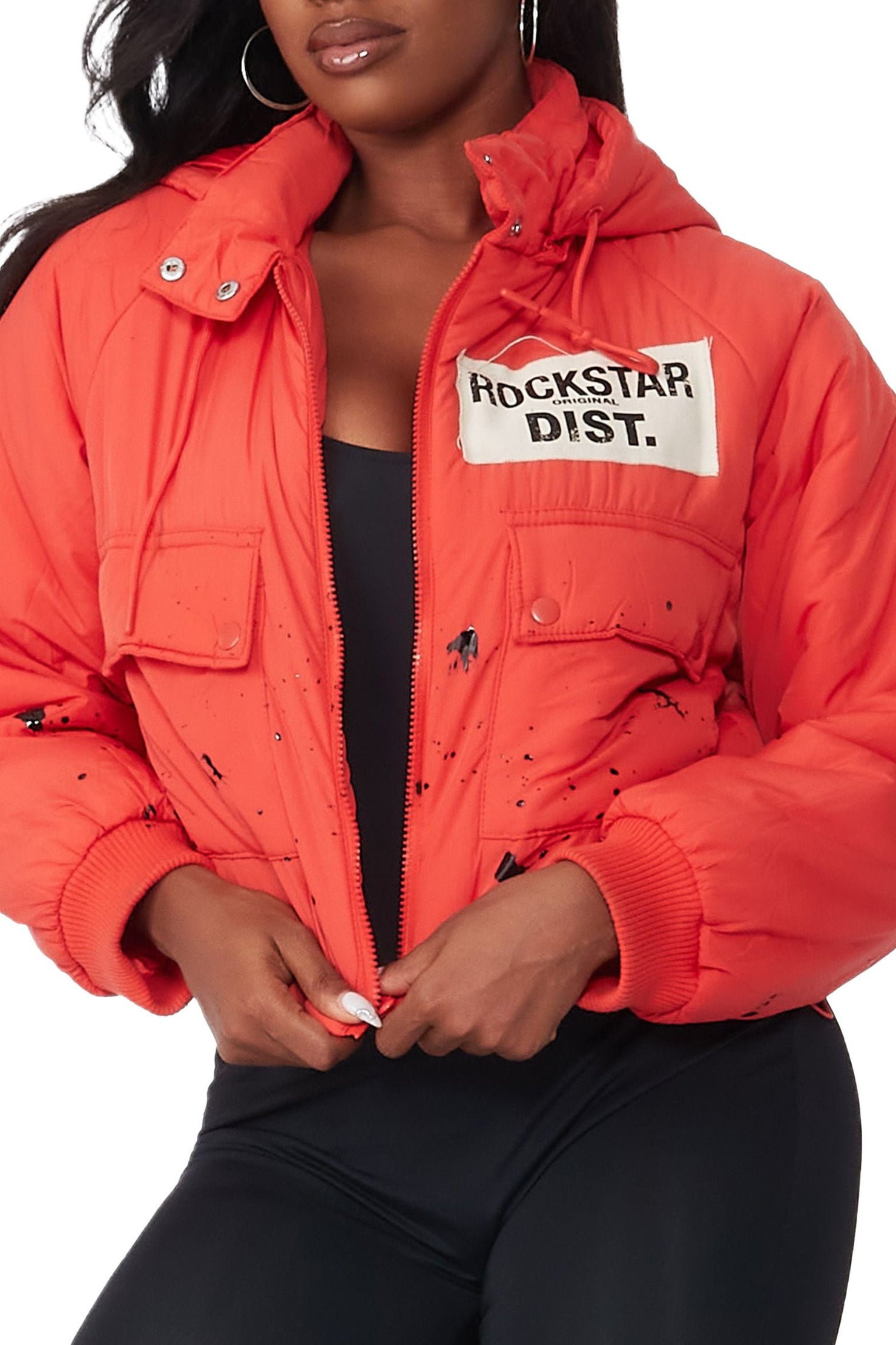 Rockstar Original Zayla Orange Art Dist. Puffer Jacket AMAZON