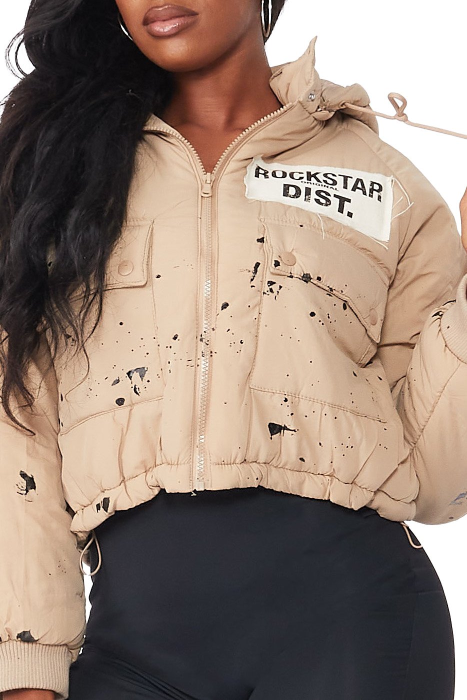 Rockstar Original Zayla Tan Art Dist. Puffer Jacket AMAZON