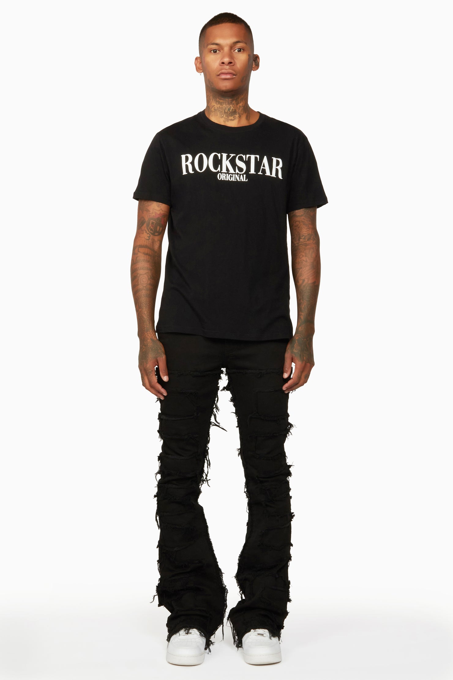 Shake Black Stacked Flare Jean