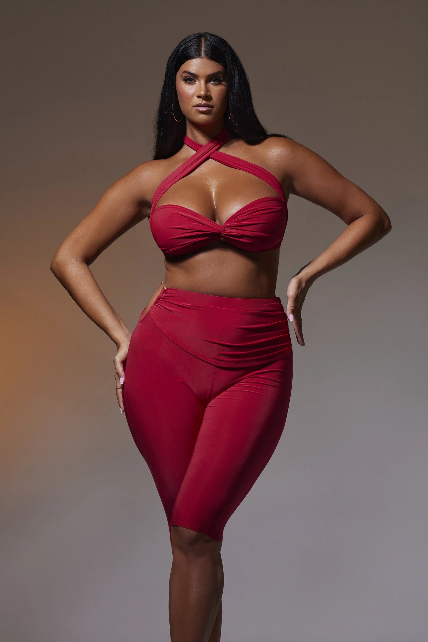 Pedal-Up Red Matching Capri Set