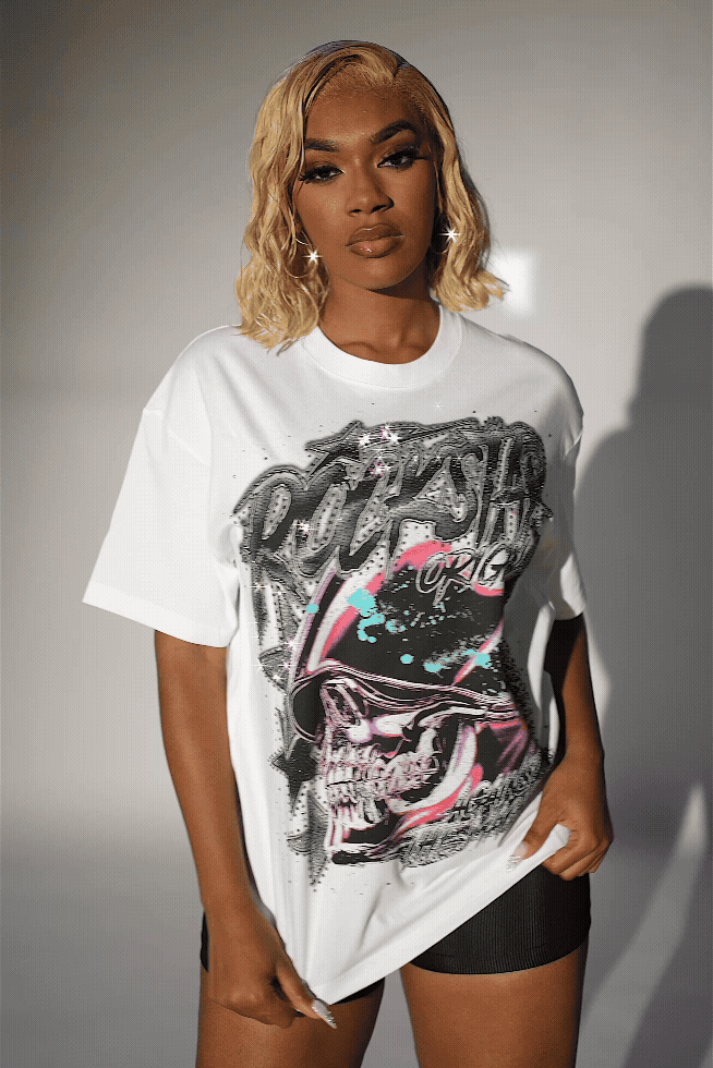 Samaya White Rhinestone Short Sleeve Tee