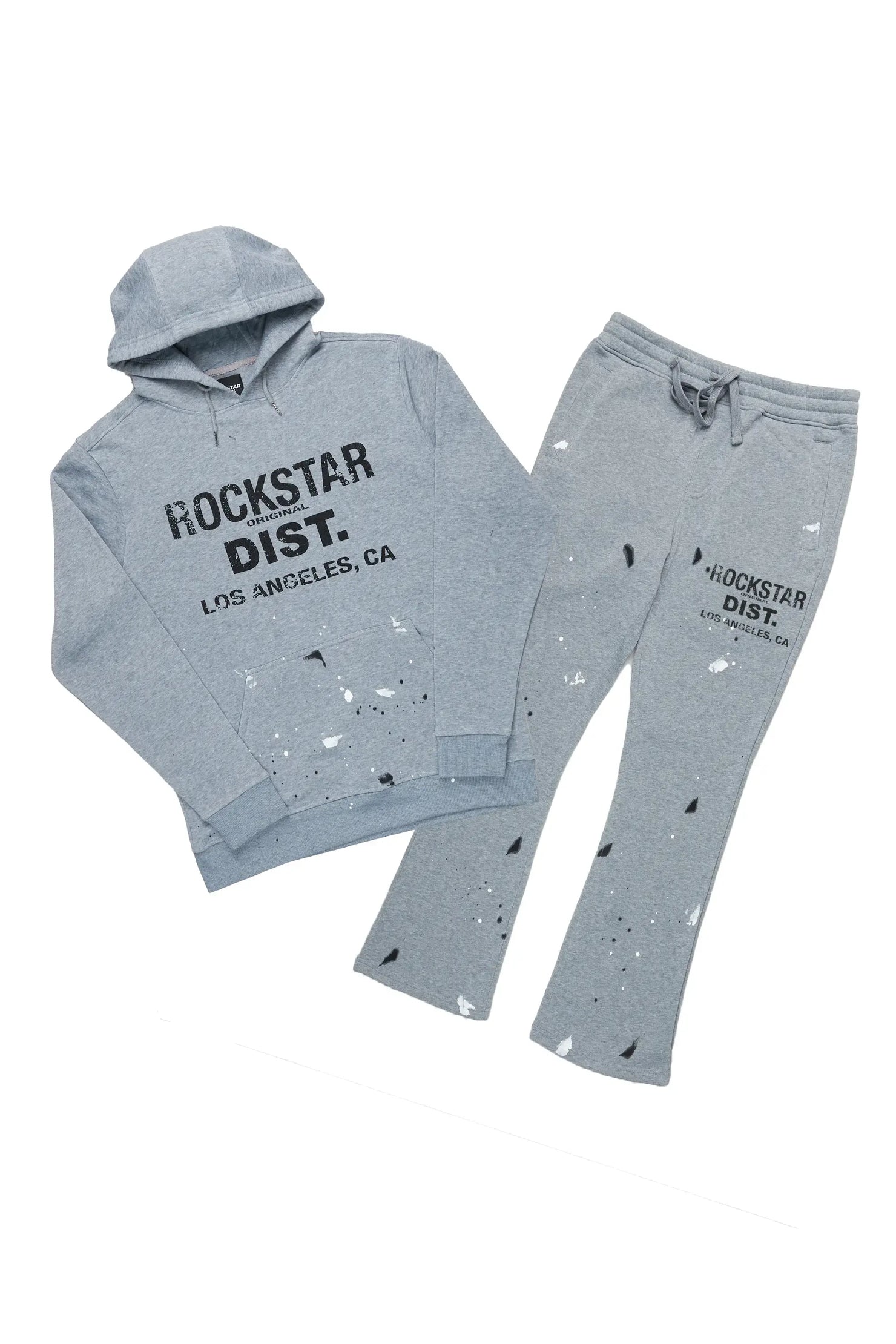 Scottie Grey/Black Paint Splatter Hoodie/Stacked Flare Pant Set